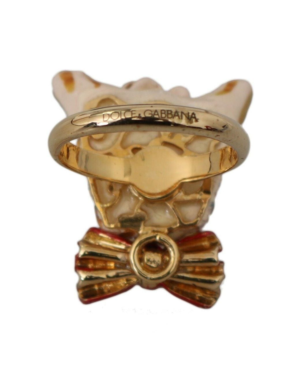 Dolce & Gabbana Black Brass Resin Dog Pet Branded Accessory Ring