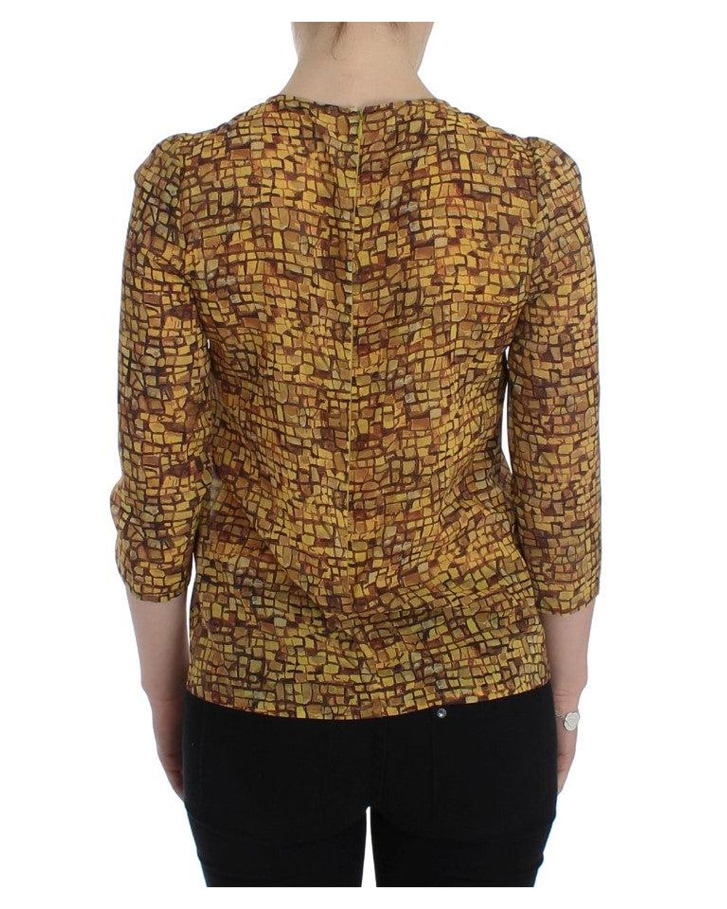 Dolce & Gabbana Brown Sicilian Mosaic Print Silk Blouse