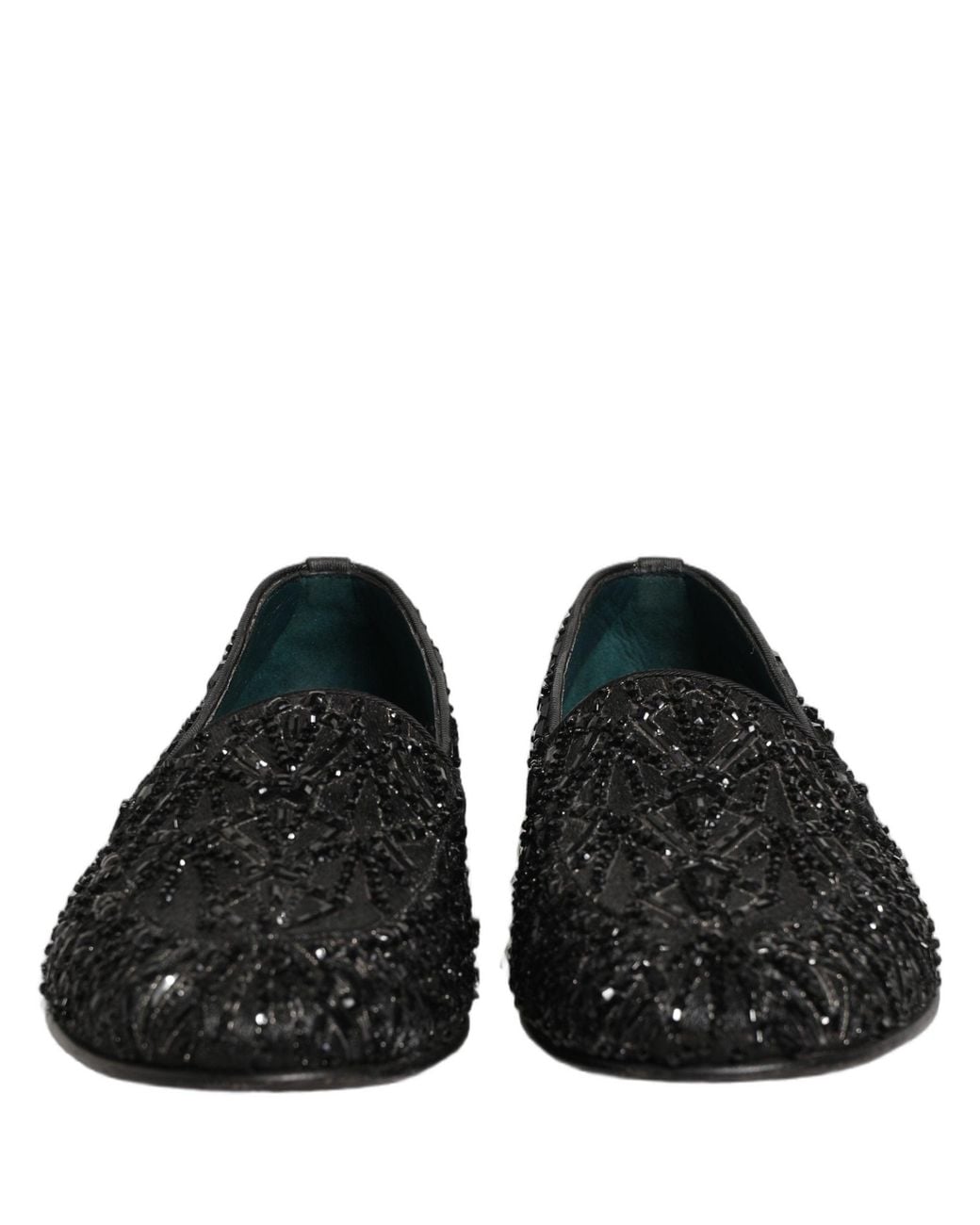 Dolce & Gabbana Black Velvet Embroidered Dress Loafers Shoes for men