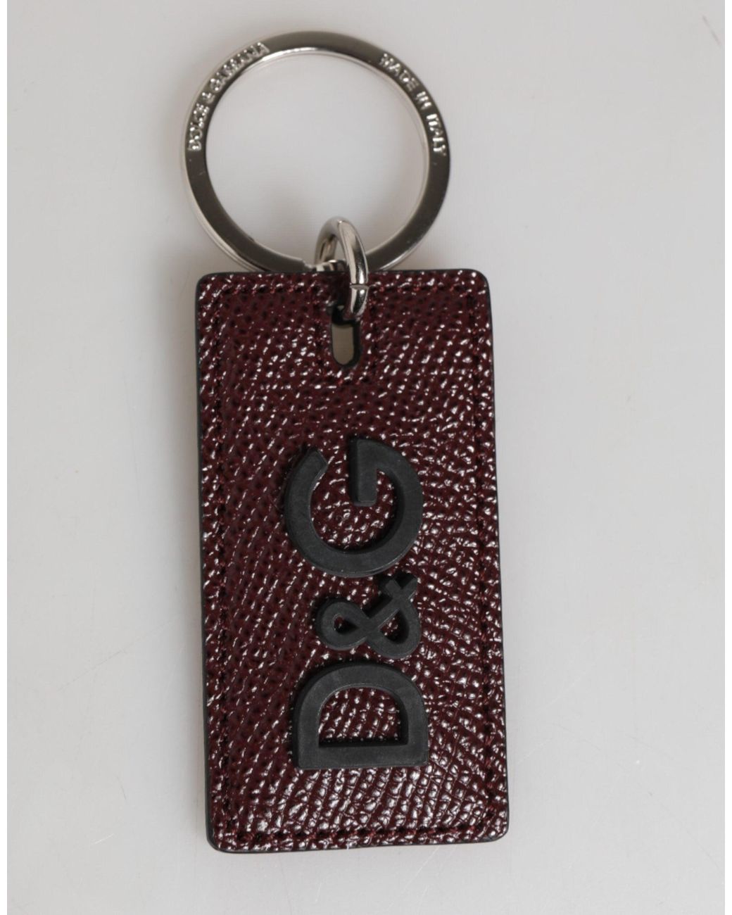 Dolce & Gabbana Multicolor Bordeaux Leather Logo Metal Ring Men Keychain Keyring for men