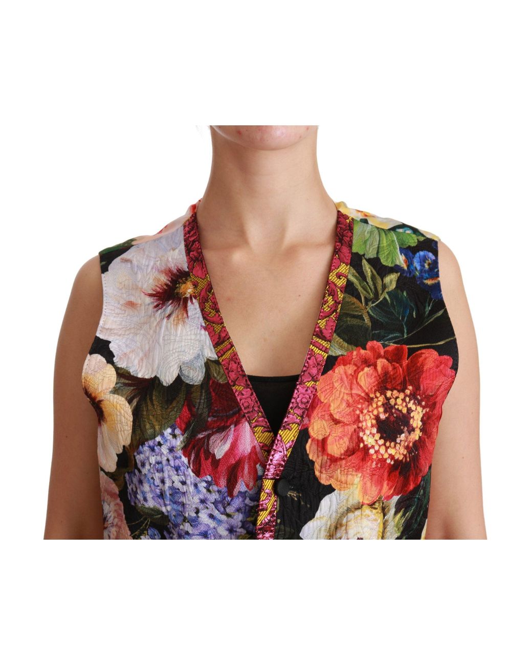 Dolce & Gabbana Multicolor Color Floral Sleeveless Waistcoat Top Vest