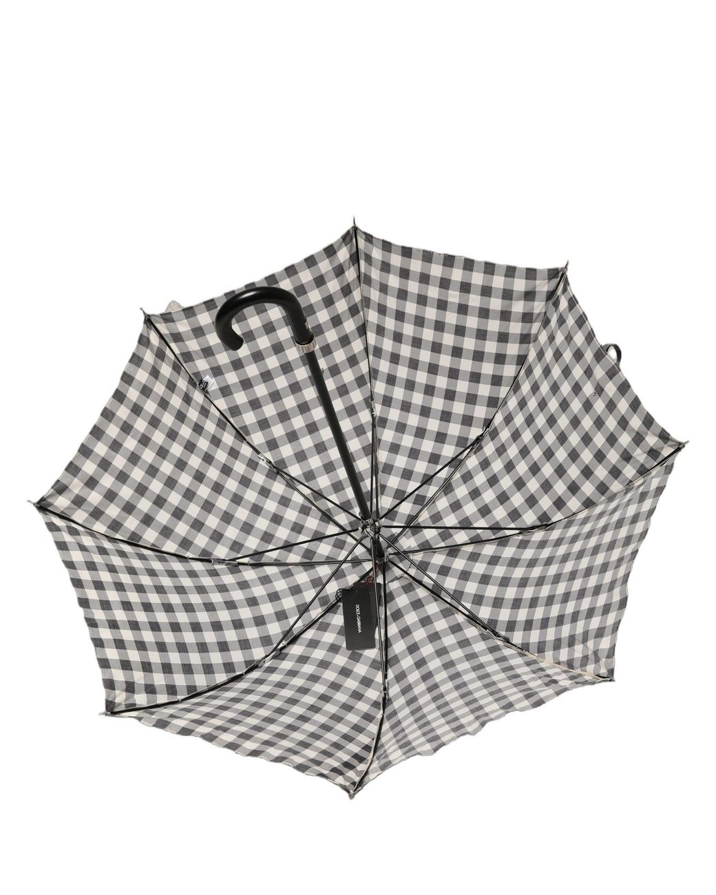 Dolce & Gabbana Multicolor Black White Gingham Check Cotton Long Handle Umbrella
