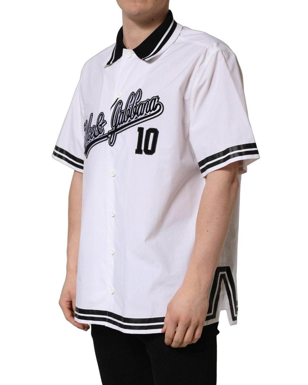 Dolce & Gabbana White Logopatch Cotton Baseball Casual Shirt for men