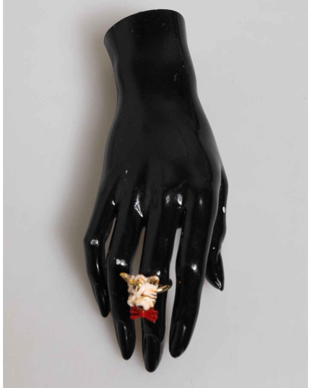 Dolce & Gabbana Red Gold Brass Resin Beige Dog Pet Accessory Ring