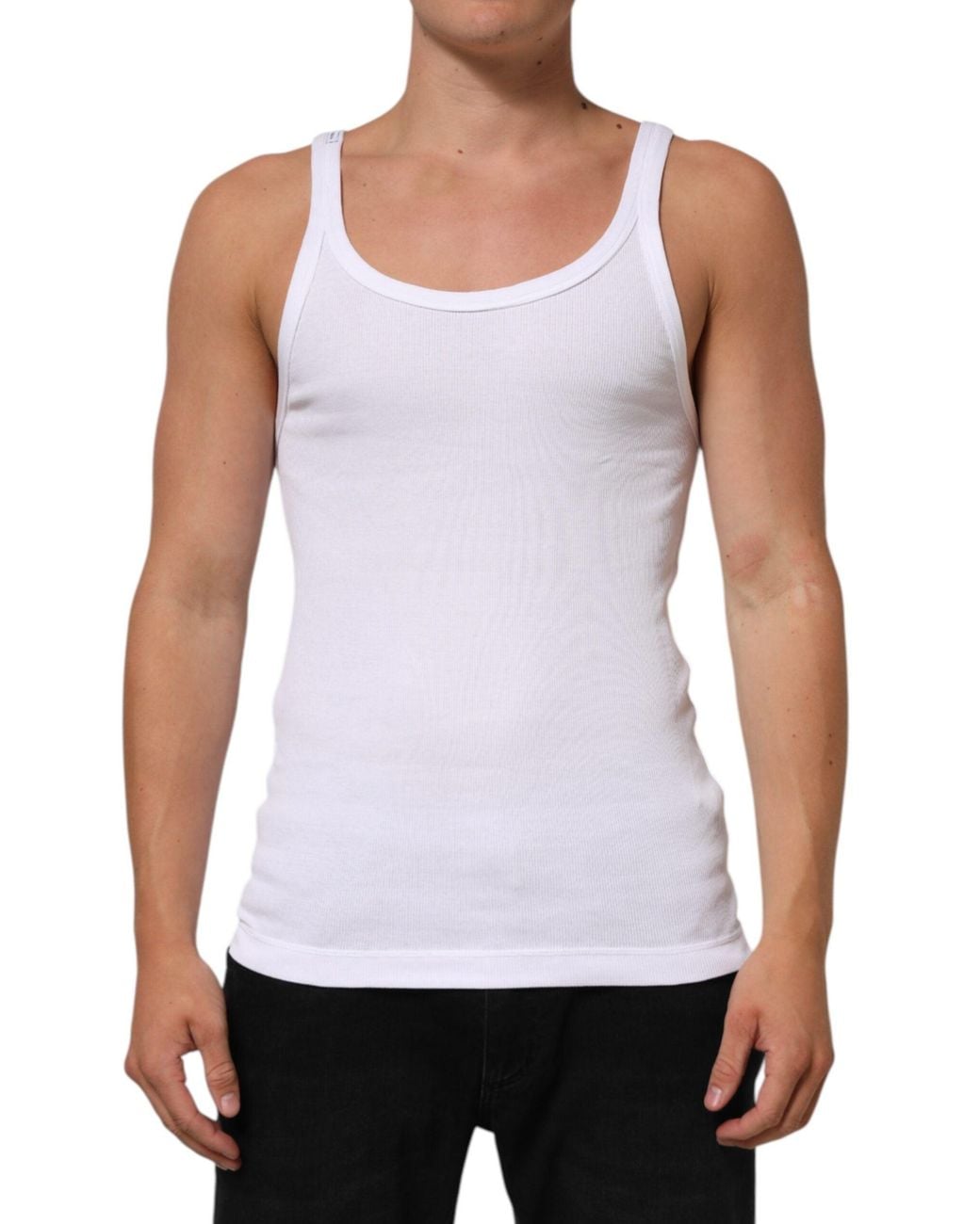 Dolce & Gabbana White Ribbed Tank Top for men