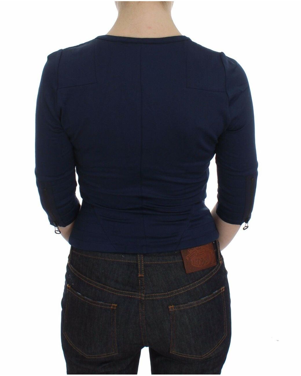 Exte Blue Cotton Top Zipper Deep Crew