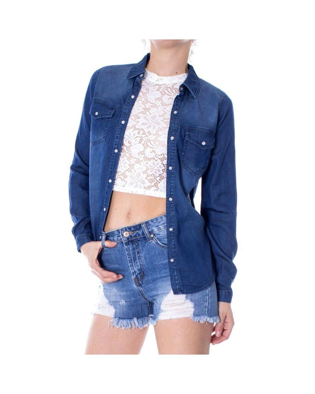 VILA CLOTHES Blue Denim Shirt