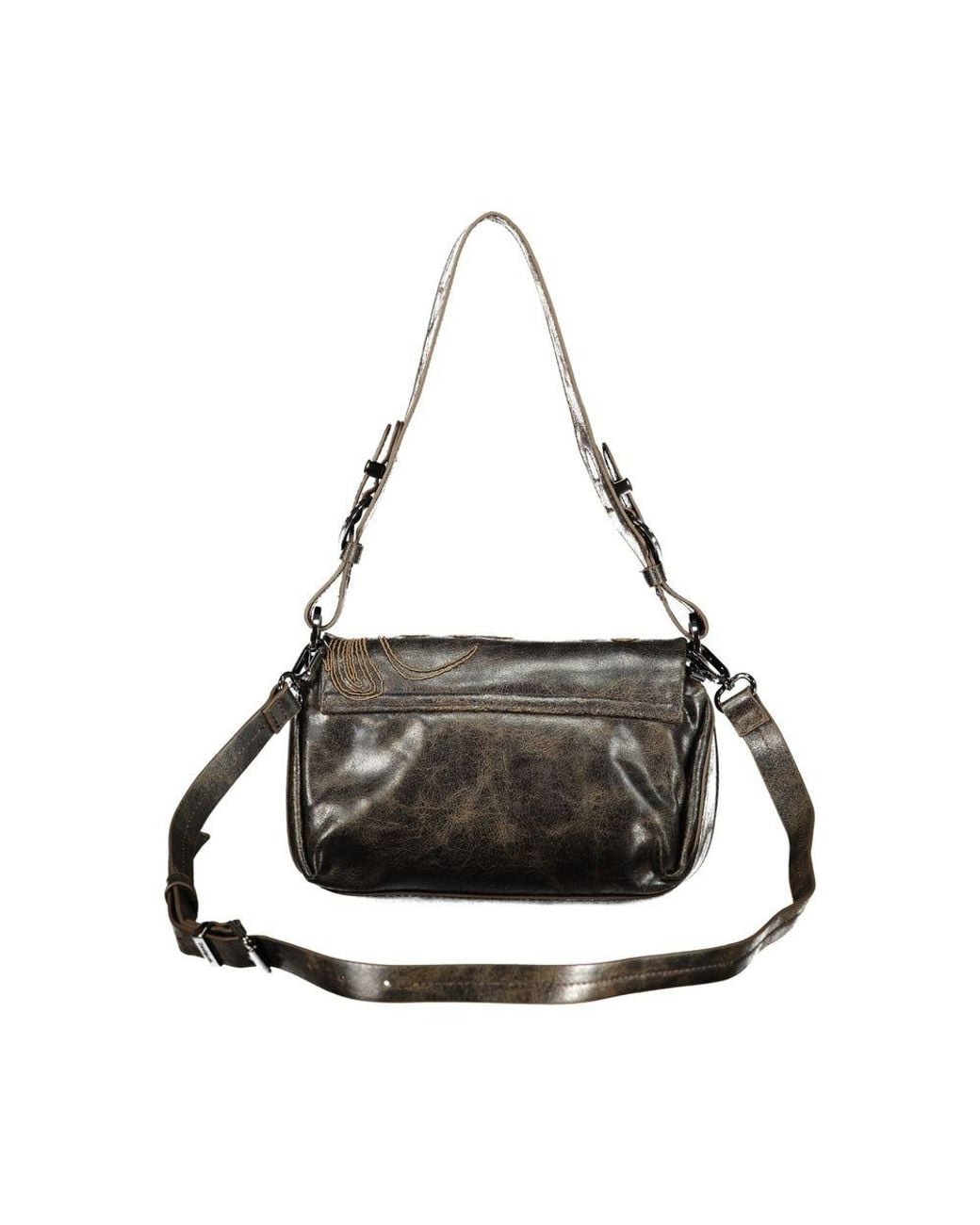 Desigual Black Brown Polyurethane 's Bag With Embroidery And Magnet Closure