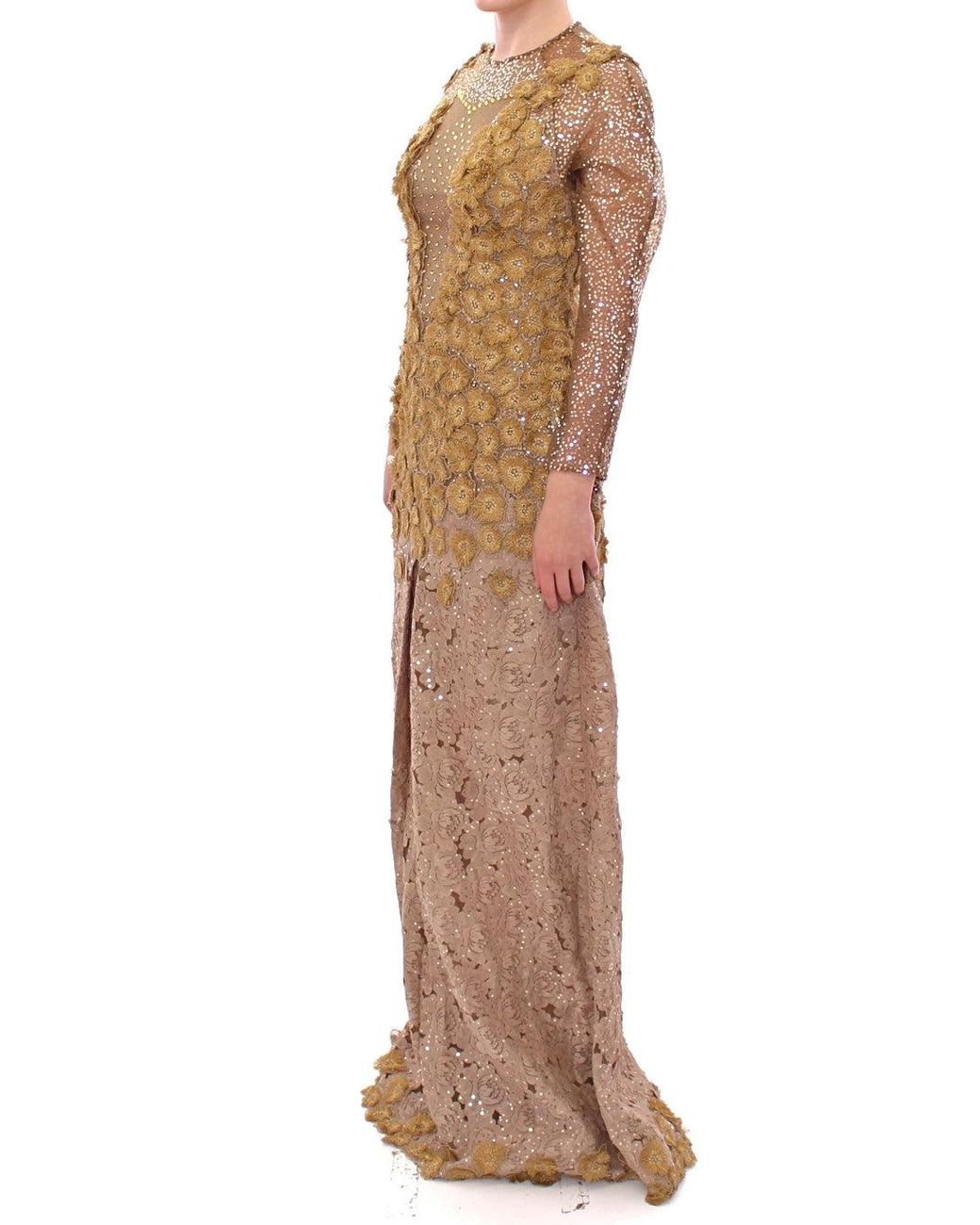 Lanre Da Silva Ajayi Natural Long Lace Maxi Crystal Dress