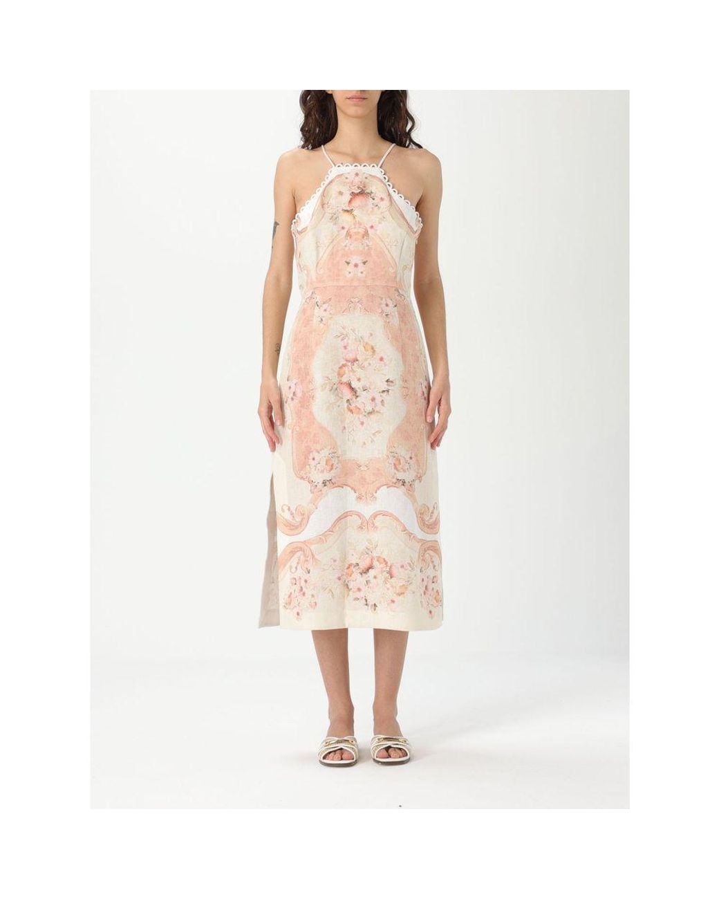 Twinset Pink Multicolor Linen Casual Dress