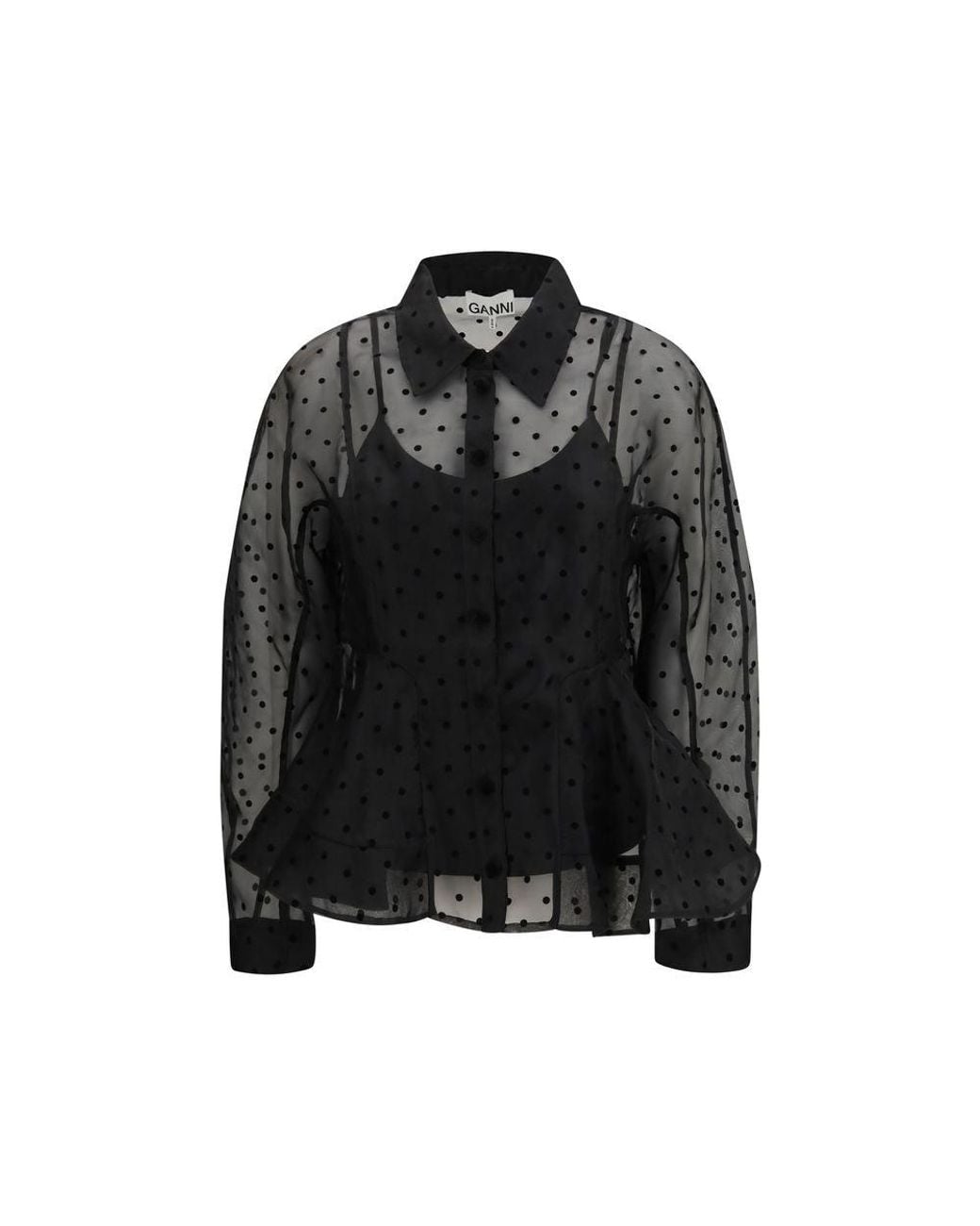 Ganni Black Recycled Polyester Pattern Shirt