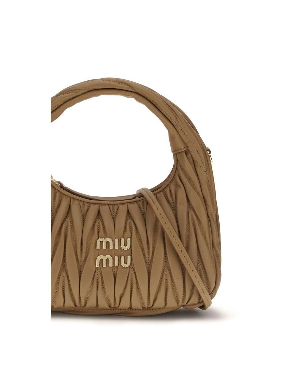 Miu Miu Brown Beige Calf Leather Bos Taurus Shoulder Bag