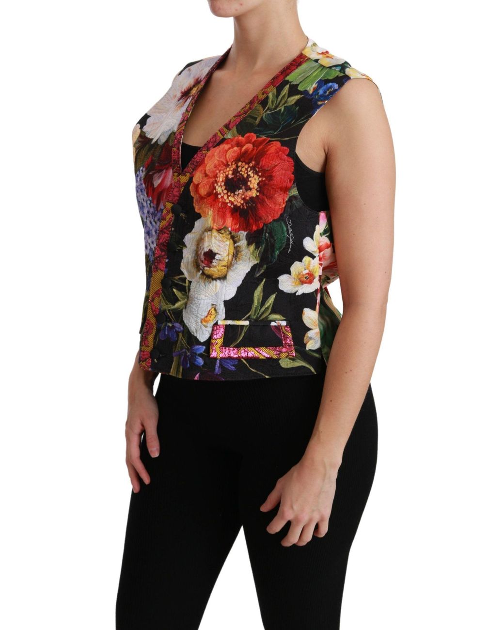 Dolce & Gabbana Multicolor Color Floral Sleeveless Waistcoat Top Vest