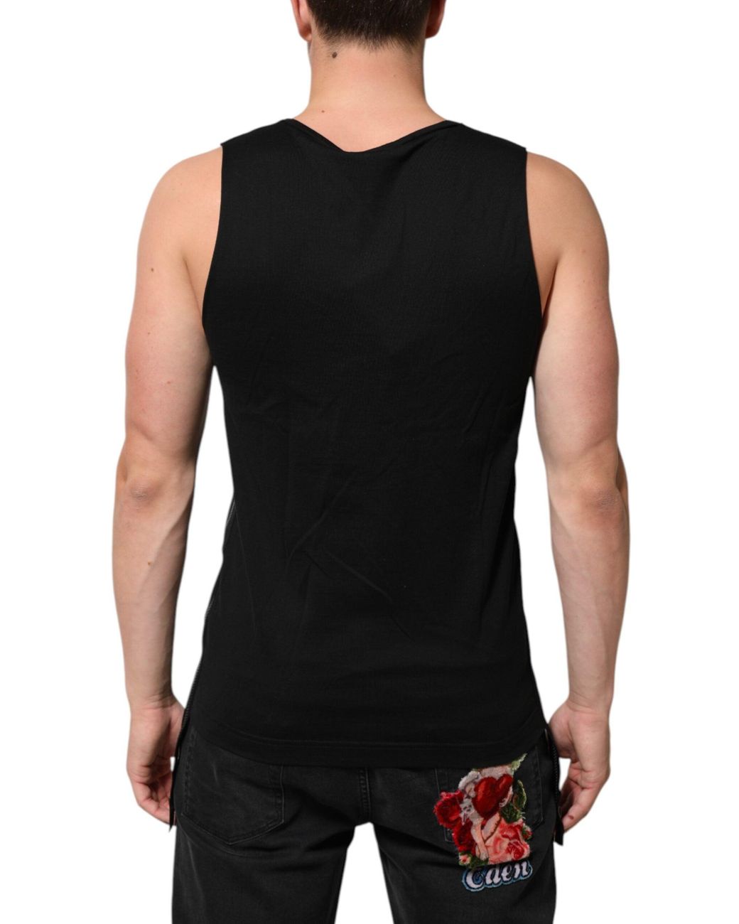 Dolce & Gabbana Black Graphic Tank Top With Zipper for men