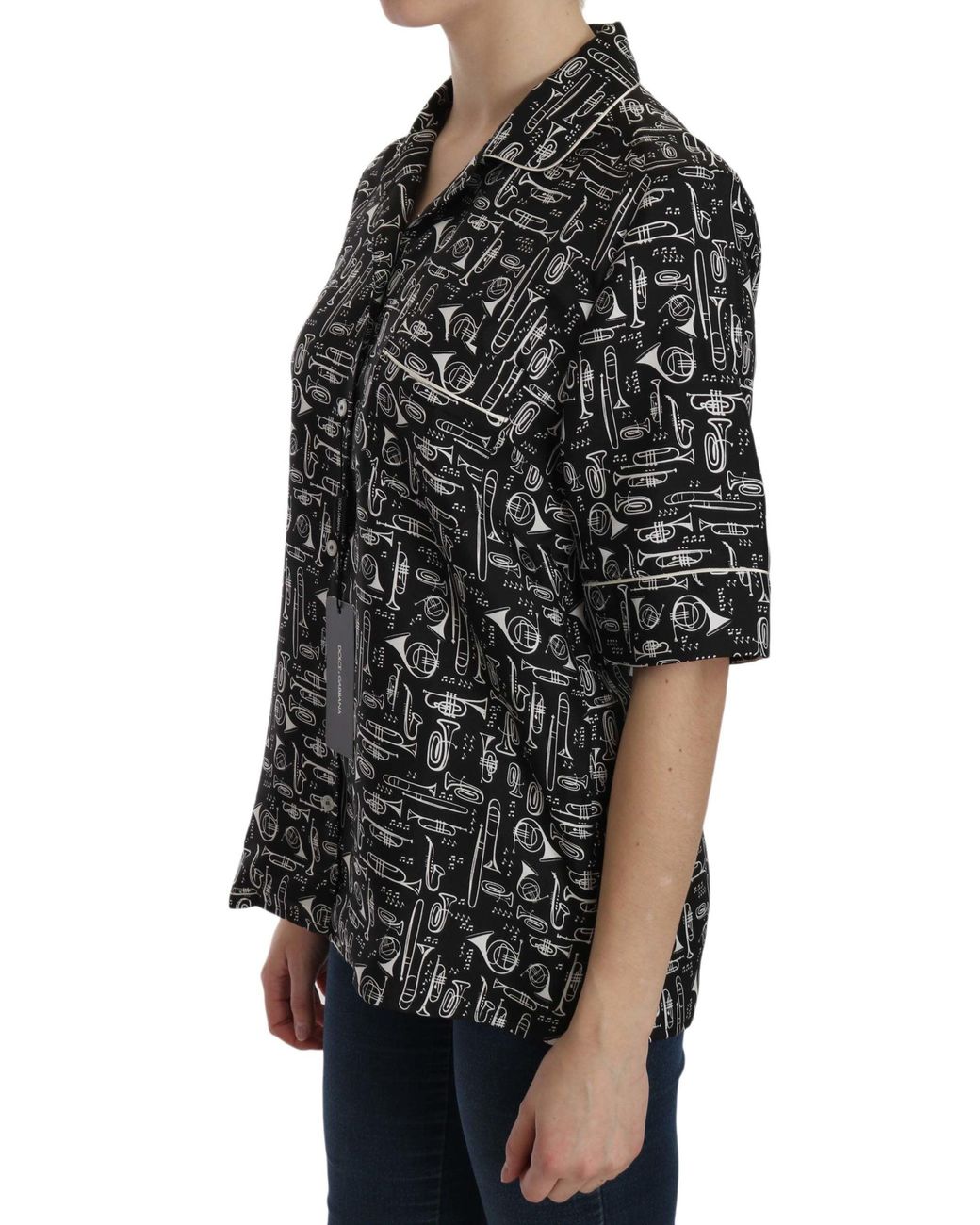 Dolce & Gabbana Black Dolce Gabbana Musical Instruments Silk Shirt