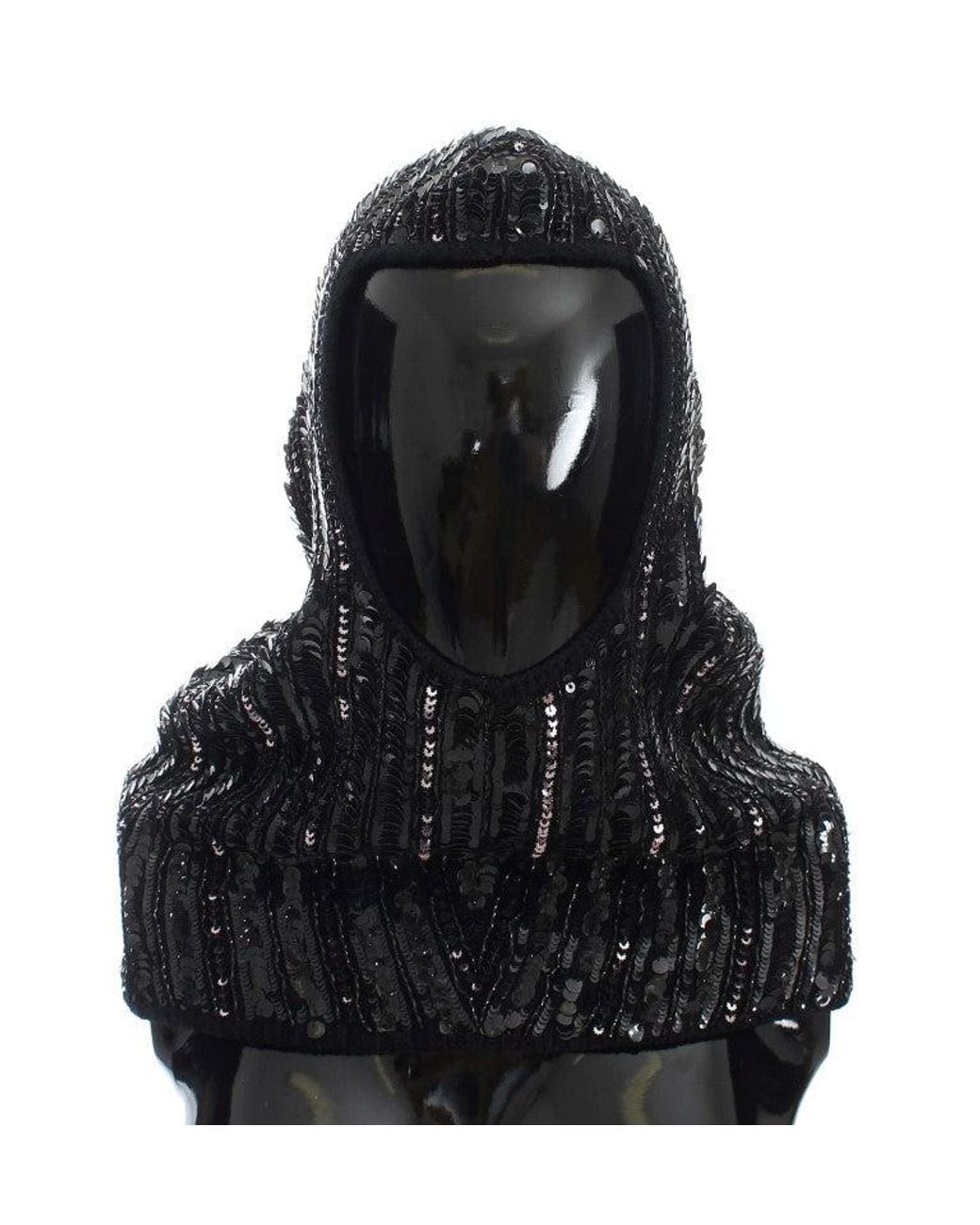 Dolce & Gabbana Black Knitted Sequin Hood Scarft