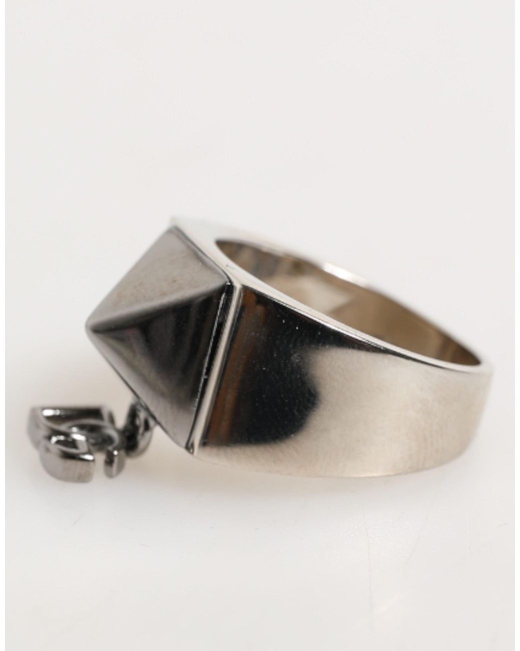 Dolce & Gabbana Metallic Tone Pyramid Dg Logo Real Brass Ring for men
