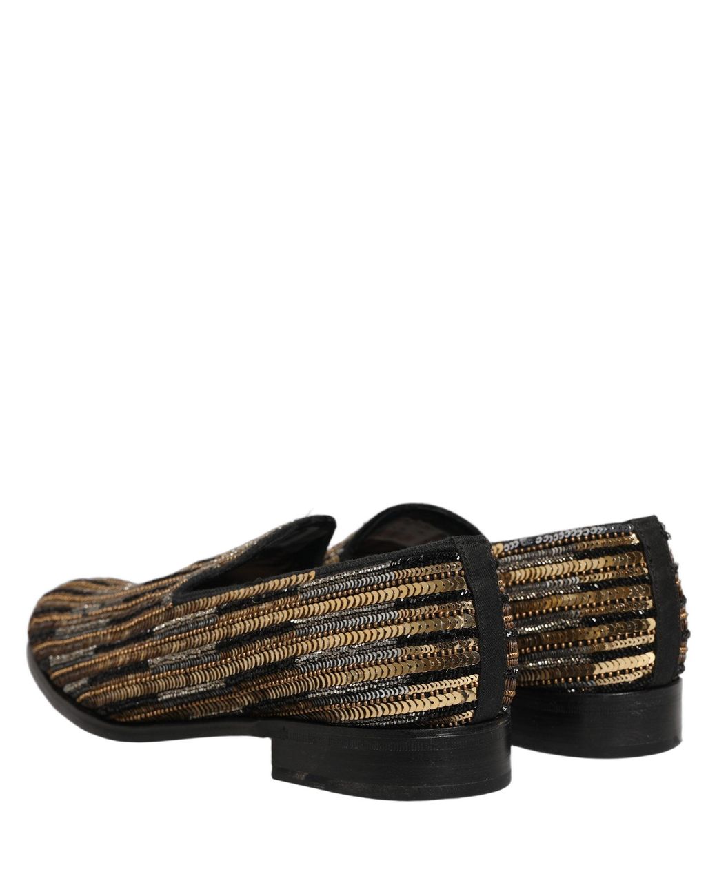Dolce & Gabbana Gray Gold Striped Sequin Embellished Loafer Shoes for men
