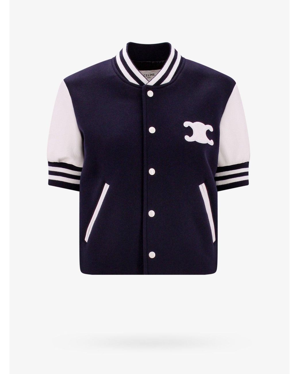 Celine Short Sleeve Leather Jackets in Blue | Lyst 