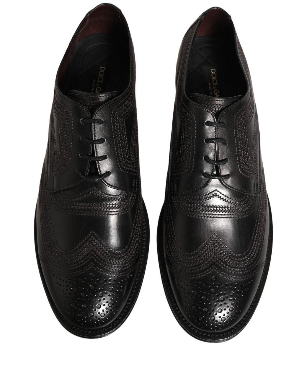 Dolce & Gabbana Brown Black Embroidered Leather Derby Dress Shoes for men