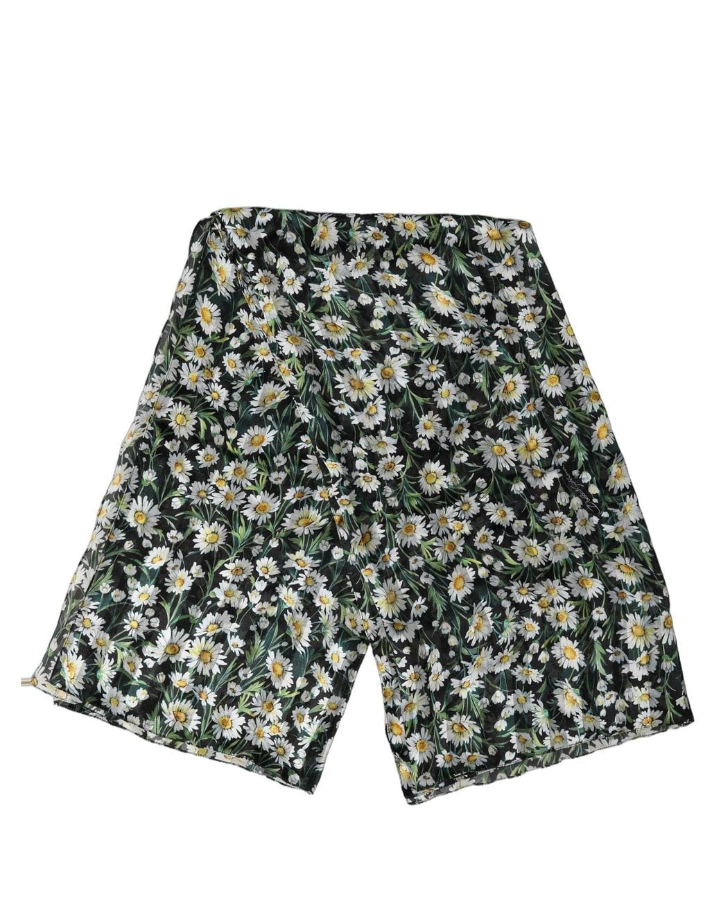 Dolce & Gabbana Green Black Floral Daisy Square Foulard Scarf