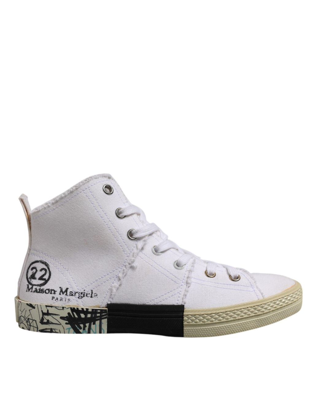 Maison Margiela White Canvas Hightop Graffiti Sneakers