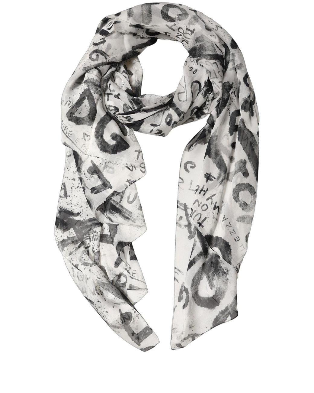 Dolce & Gabbana White Graffiti Logo Silk Shawl Stole Scarf