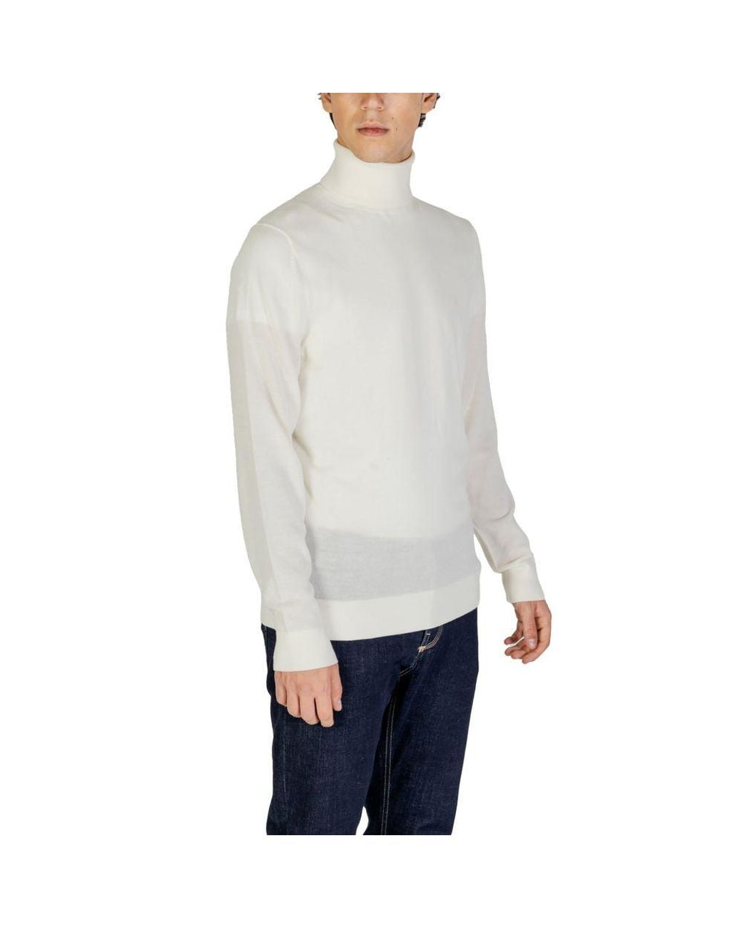 Calvin Klein Gray Cream Wool Turtleneck for men