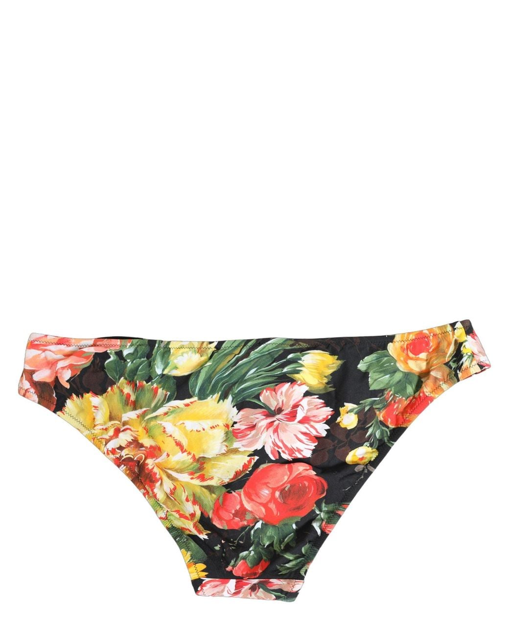 Dolce & Gabbana Natural Black Nylon Floral Print Bikini Bottom Swimwear