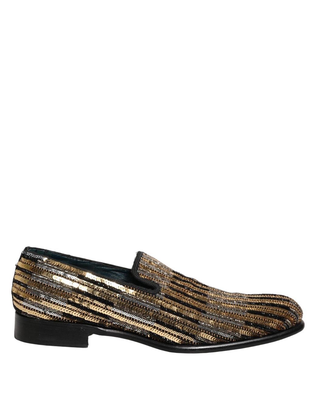 Dolce & Gabbana Gray Gold Striped Sequin Embellished Loafer Shoes for men