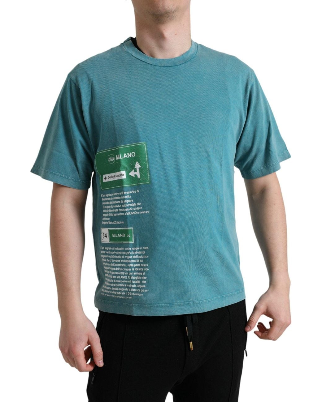 Dolce & Gabbana Blue Cotton Milano Street Round Neck T-Shirt for men