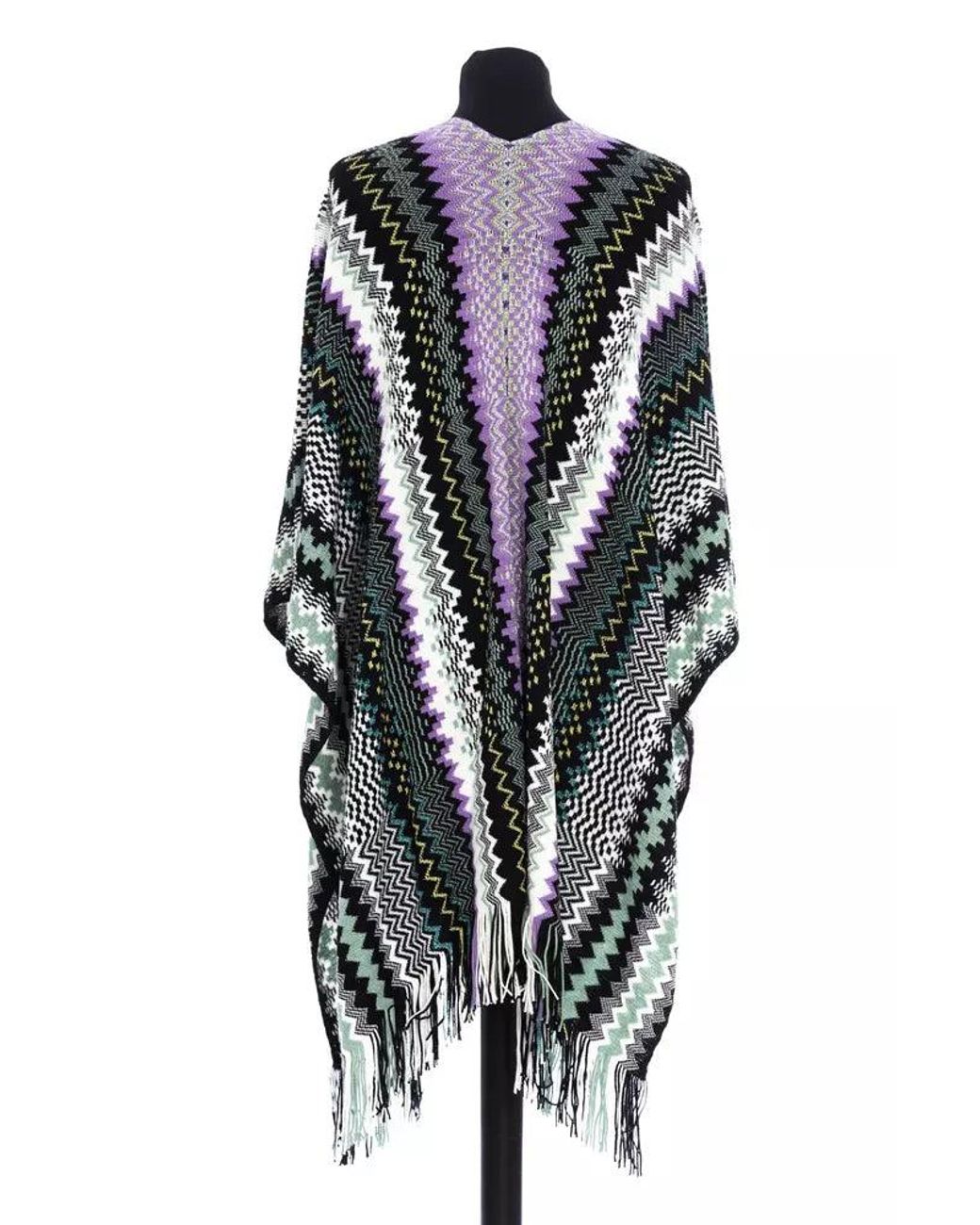Missoni Blue Chic Geometric Fringed Poncho In Multicolor