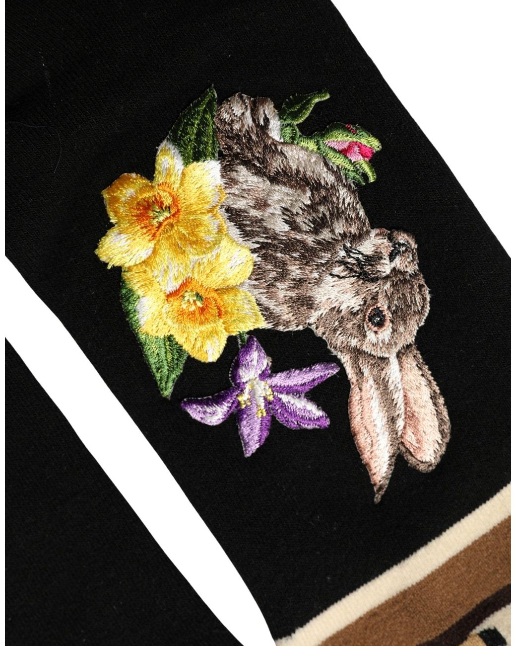 Dolce & Gabbana Black Rabbit Floral Wool Mid Calf Accessory Socks