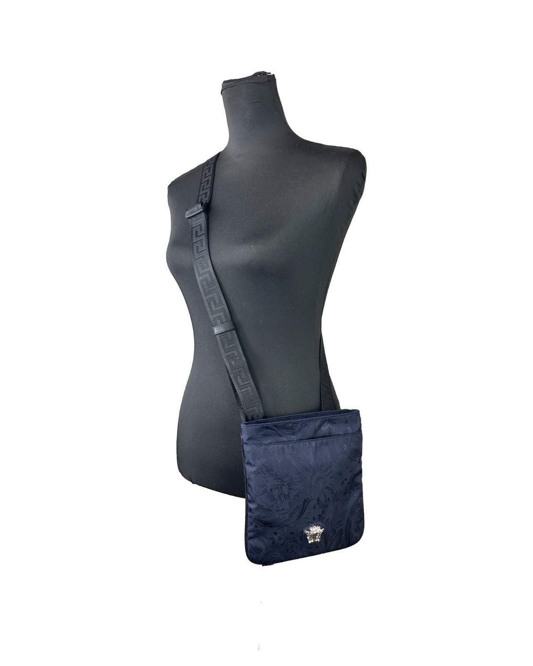 Versace Blue Medusa Flat Crossbody Bag Canvas