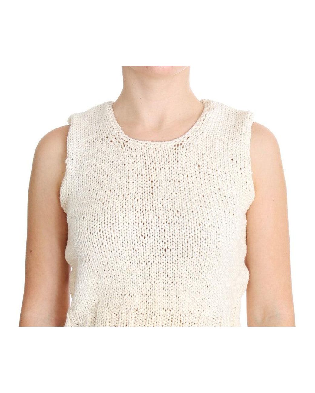 Pink Memories White Cotton Blend Knitted Sleeveless Sweater