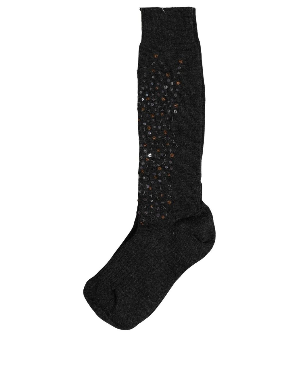 Dolce & Gabbana Black Dark Gray Sequined Wool Knee High Accessory Socks