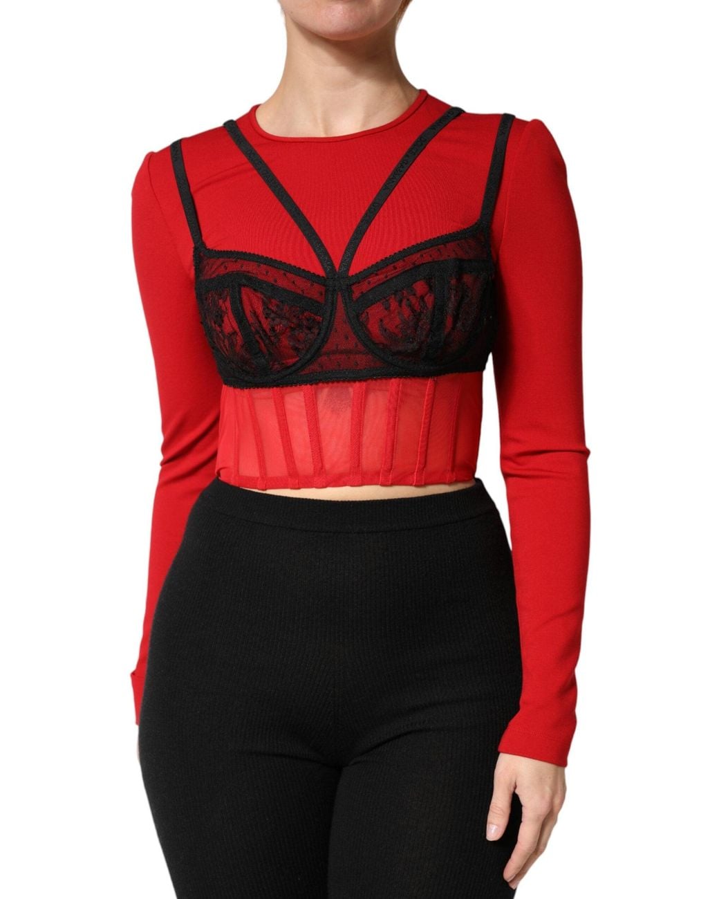 Dolce & Gabbana Red Black Nylon Bralette