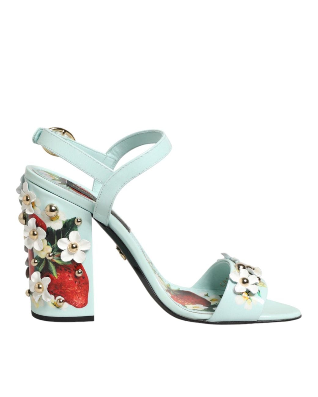 Dolce & Gabbana Green Mint Floral Studs Heels Sandals Shoes