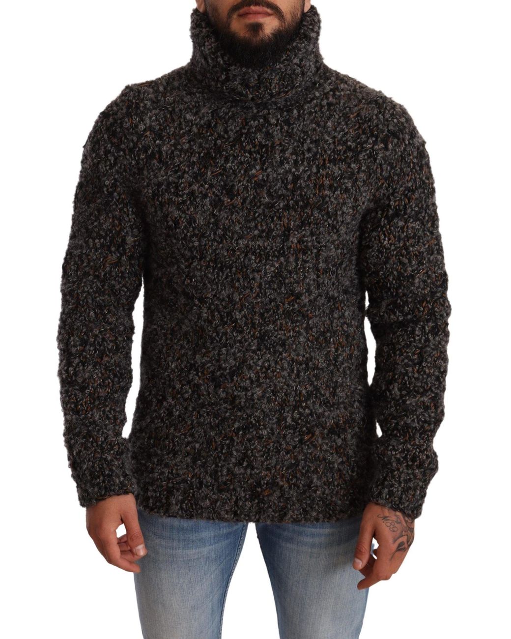 Dolce & Gabbana Black Elegant Speckled Turtleneck Wool-Blend Sweater for men