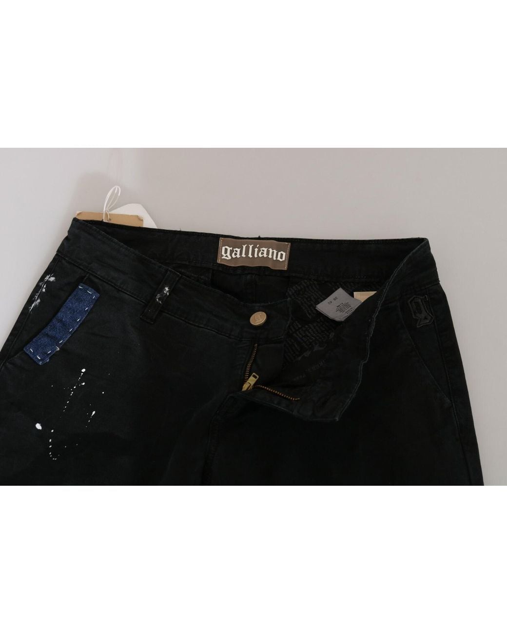 John Galliano Black Low Waist White Paint Skinny Denim Pants Jeans