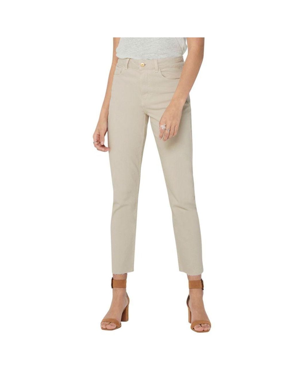 ONLY Natural Beige Cotton Jeans & Pant