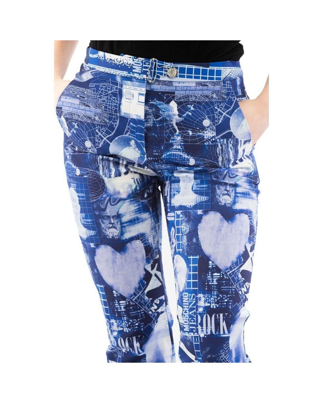 Moschino Blue Multicolor Cotton Casual Pants