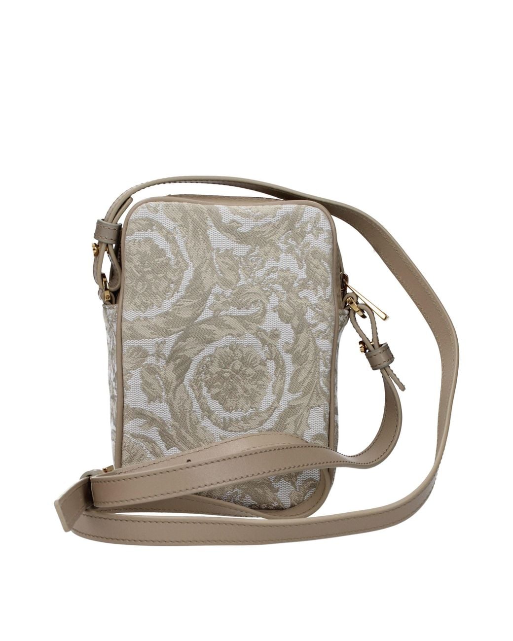 Versace Metallic Beige Fabric Crossbody Bag for men