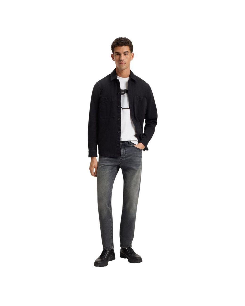 Boss Blue Gray Cotton Relaxed Fit Jeans for men