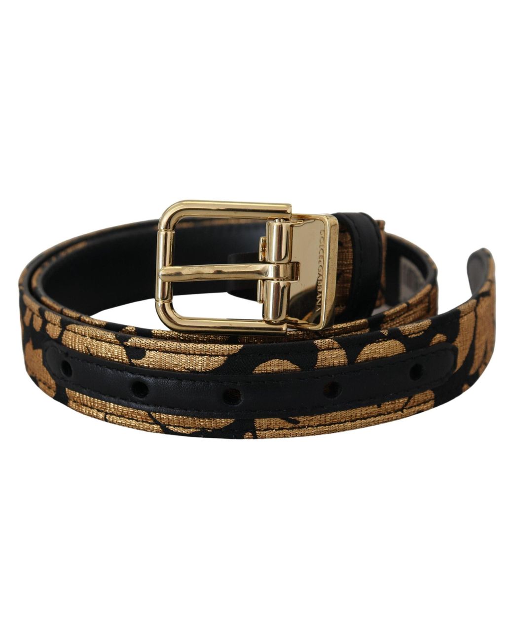 Dolce & Gabbana Black Jacquard Leather Logo Buckle Belt