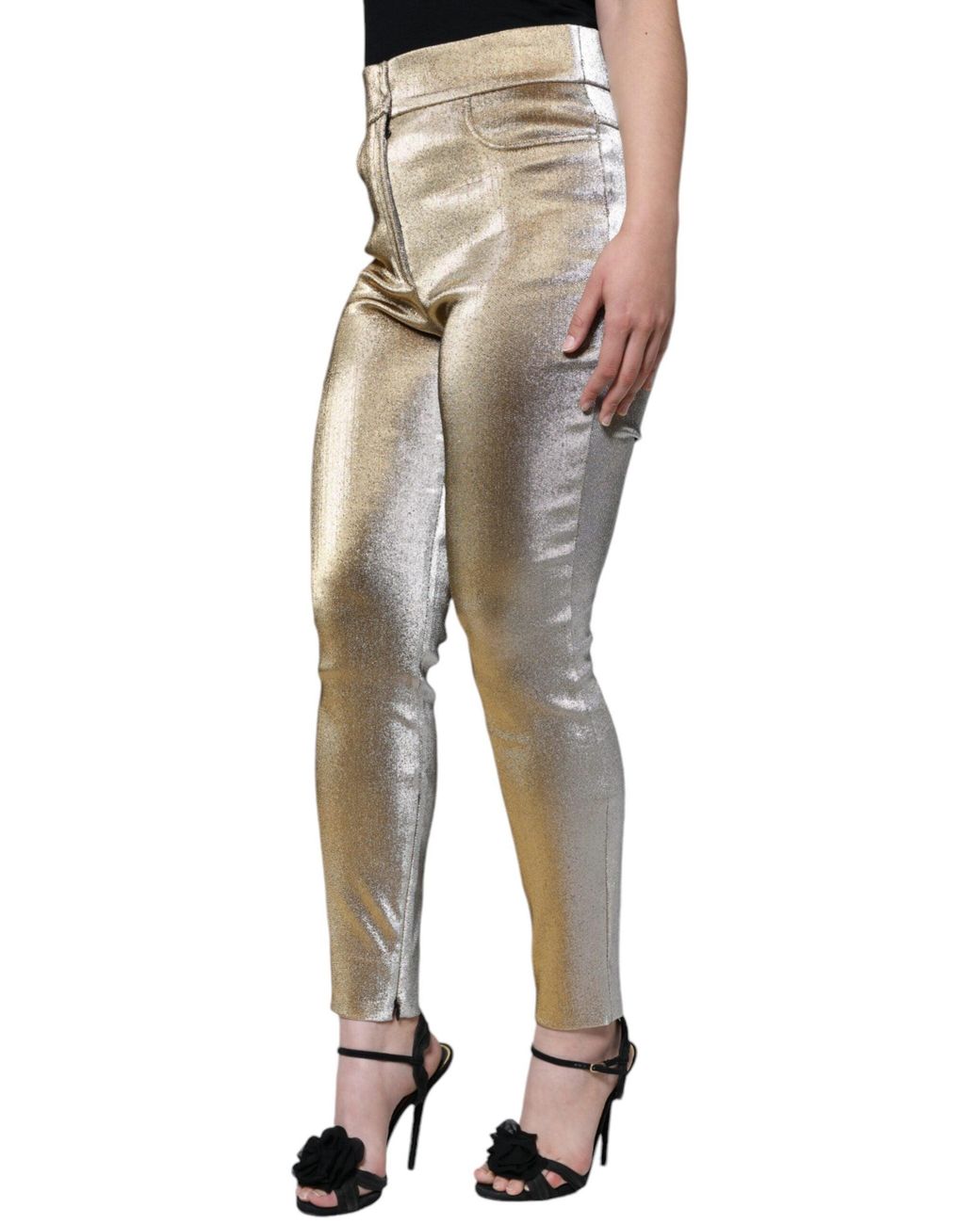Dolce & Gabbana Multicolor Metallic Gold High Waist Skinny Pants