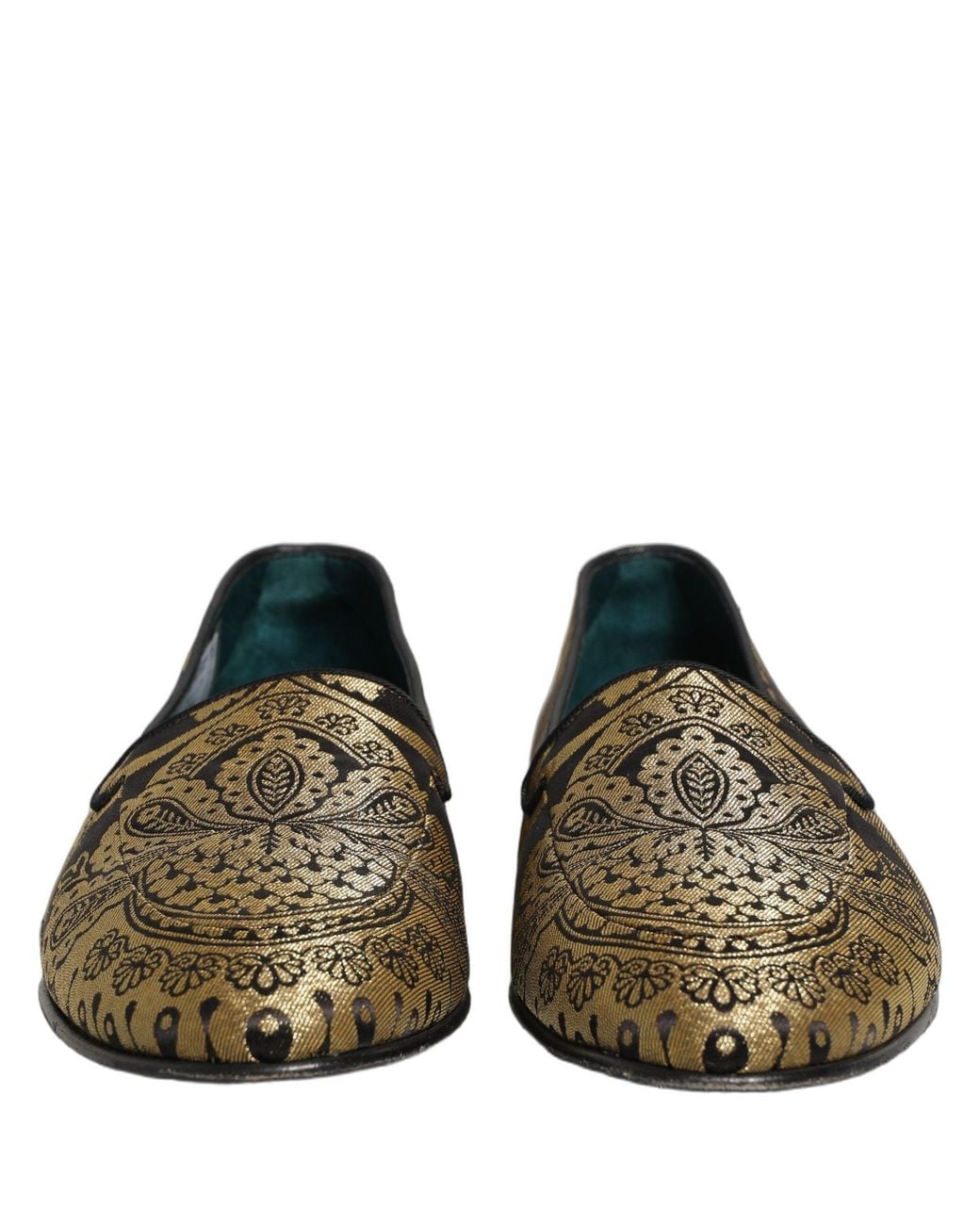 Dolce & Gabbana Gray Gold Jacquard Leather Slip On Loafers Shoes for men