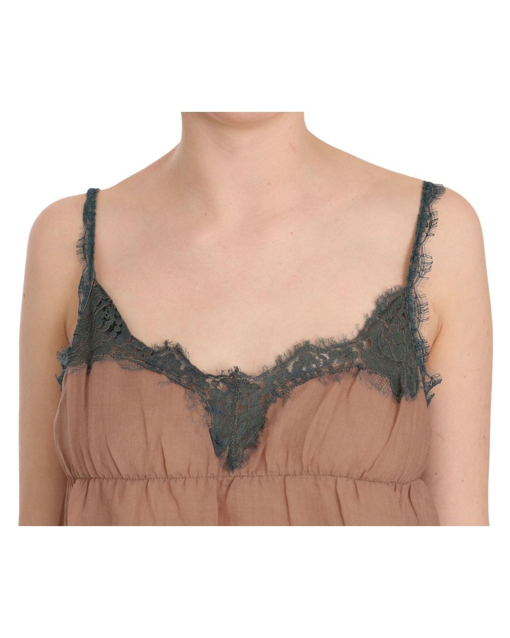 Pink Memories Brown Lace Spaghetti Strap Tank Top Blouse