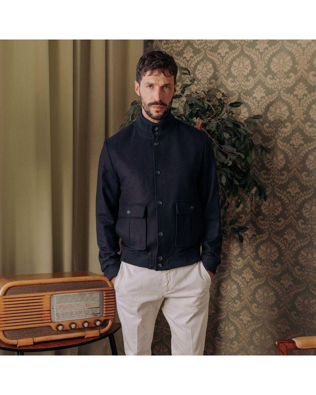 AUTORE Blue Virgin Wool Bomber for men