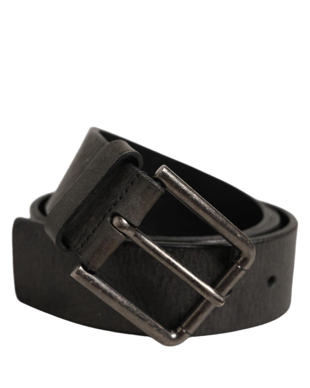 Dolce & Gabbana Black Leather Brushed Metal Buckle Belt Calf for men